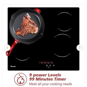 Black Induction Cooktop with Red Pan